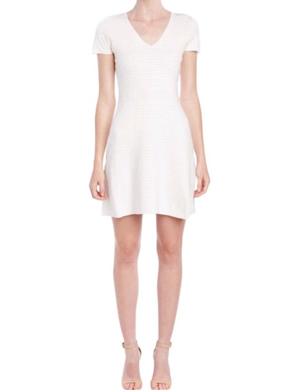 Theory Ivory Dream Fabric Short Sleeve V-Neck Mini Dress NWT